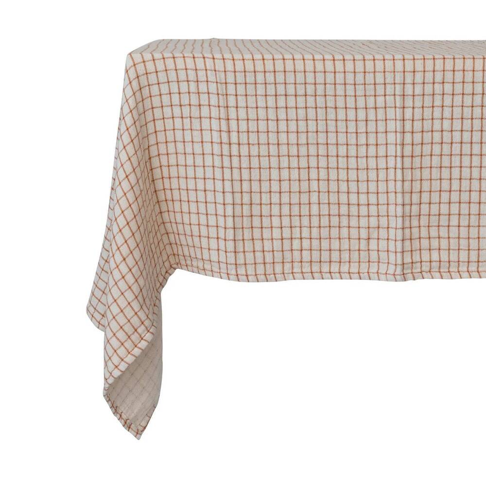 NEW CREATIVE CO-OP cotton double cloth tablecloth with grid pattern in natural a